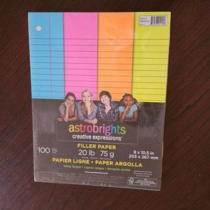 Astrobrights Filler Paper. 100 Sheets.  Wide Ruled.